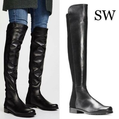 STUART WEITZMAN 5050 Stretch Over The Knee Boots OTK Leather Neoprene Black US 6