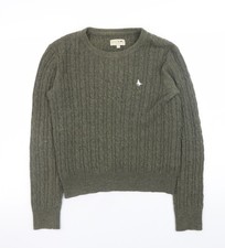 Jack Wills Women’s Green Cable-Knit Wool Cotton Jumper UK 10