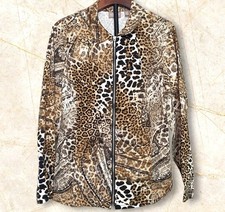 Chicos Leopard Print Lightweight Zip Jacket Size 3 Paisley Mix Design Womens
