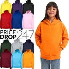 Childrens Boys & Girls Plain Hoodie Sweatshirt Size Age 2 to 13 - CASUAL SCHOOL