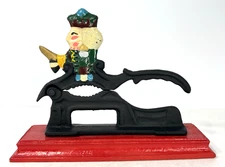 Vintage Promotional Diamond Nuts Cast Iron Soldier On Wooden Base Nut Cracker