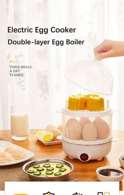 Multifunctional Electric Egg Cooker Steamer - Double Layer for Boil, Poach eggs