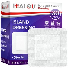 HEALQU Island Dressing - 4"x4", 30 Count 4x4" 2.5x2.5" pad Box of 30, White