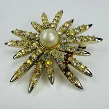 Emmons 1950's Aurora Borealis Radiant Star Starburst Brooch Jewelry 2”