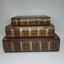 Vintage Faux Books Hinged Felt Lined Nesting Boxes Set of 3