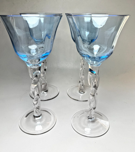 Abigails Adriana Blue Wine Drinking Glasses Hand Blown 12oz Twisted Clear Stem 4