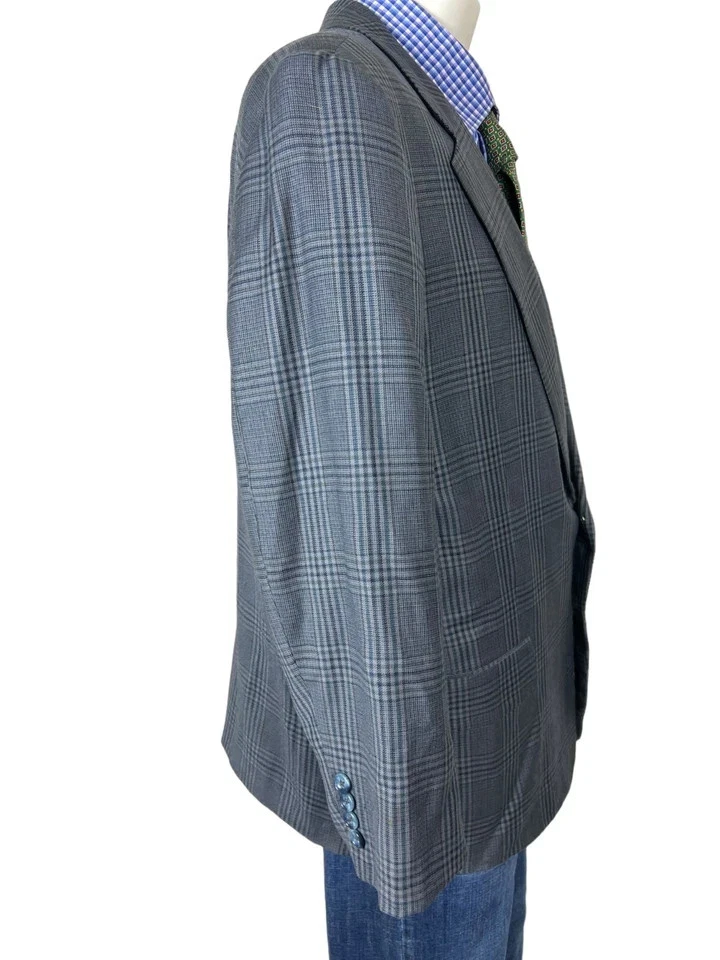 Jaqueta Hickey Freeman Sportcoat 2 Botões Cinza Glen Xadrez Lã Masculina 44S. - Imagem 3 de 4
