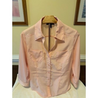 BCX Pastel Pink Button Up Blouse Size M Roll Tab 3/4 Sleeve Excellent Condition