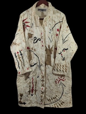 Janet A Jaffke Chicago Jacket Prehistoric Rock Art Style Print Long Coat