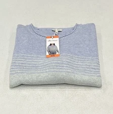 Ella Moss Women's Crewneck Long Sleeve Sweater, Blue Stripe, Size XXL