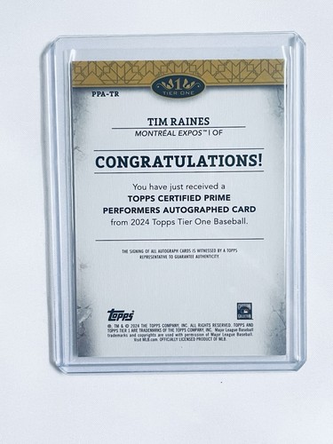 2024 Topps Tier One Tim Raines Prime Performers Red Ink On Card Auto SSP /25 - Picture 2 of 2