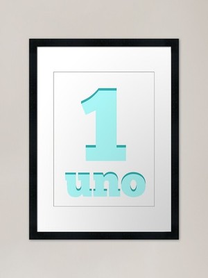 Baby learns the number one in Spani Framed Wall Art Poster Canvas Print Picture