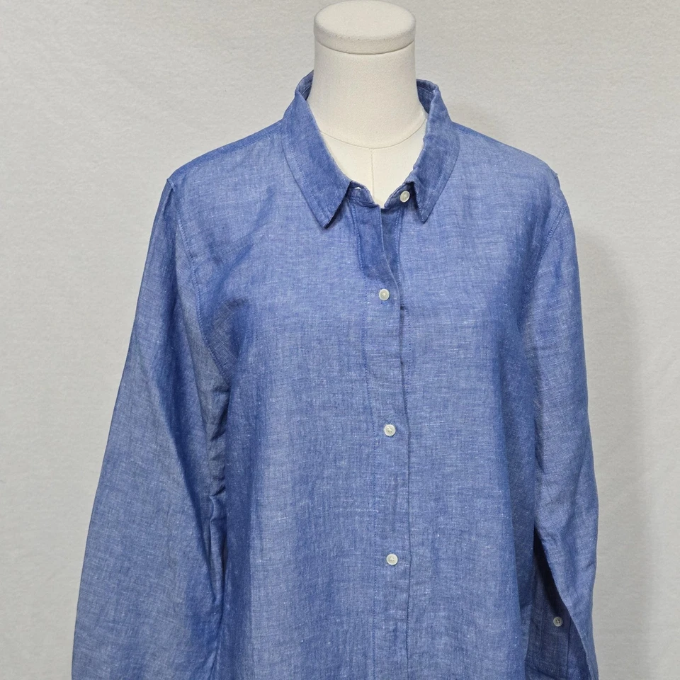 J. Camisa Crew Mujer Grande Azul Lino Algodón Ropa de Playa Túnica Cubrir AK283 Foto 3 de 4