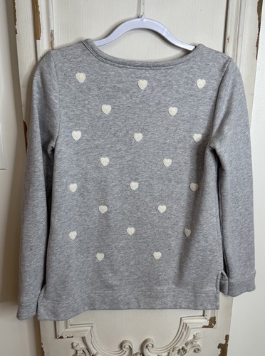 Talbots Heart Embellished Grey Sweatshirt Red White Hearts XS Side Slit - Picture 4 of 8