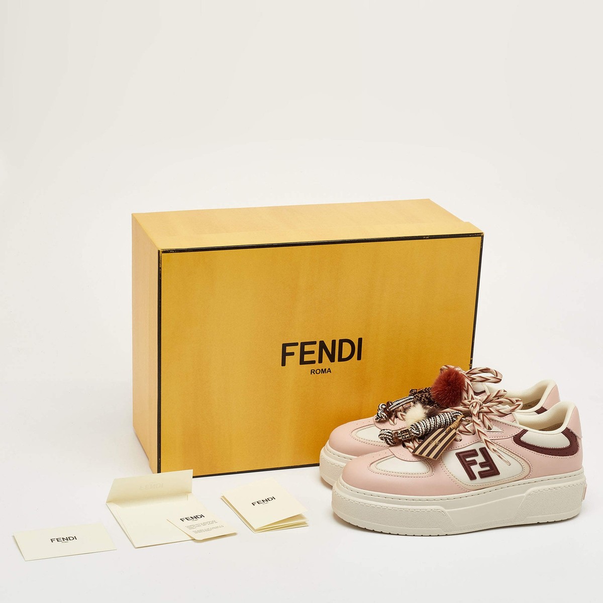 Fendi Match Charm Size 38 Multicolor Leather Platform Low Top