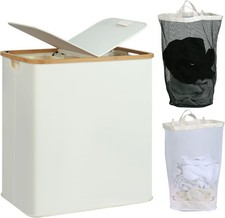 efluky 140L Laundry Baskets with Lid 2 Compartments, Large Laundry Hamper, (3C)
