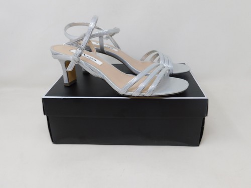 Nina Sandals Womens 7.5 Silver Strappy Beverly-FY Mid Heel Ankle Strap Dress