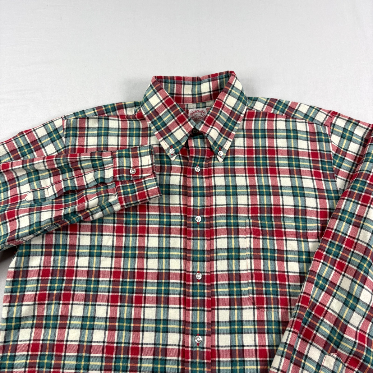Vintage Brooks Brothers Shirt Mens 16.5 Red Green Plaid Cotton