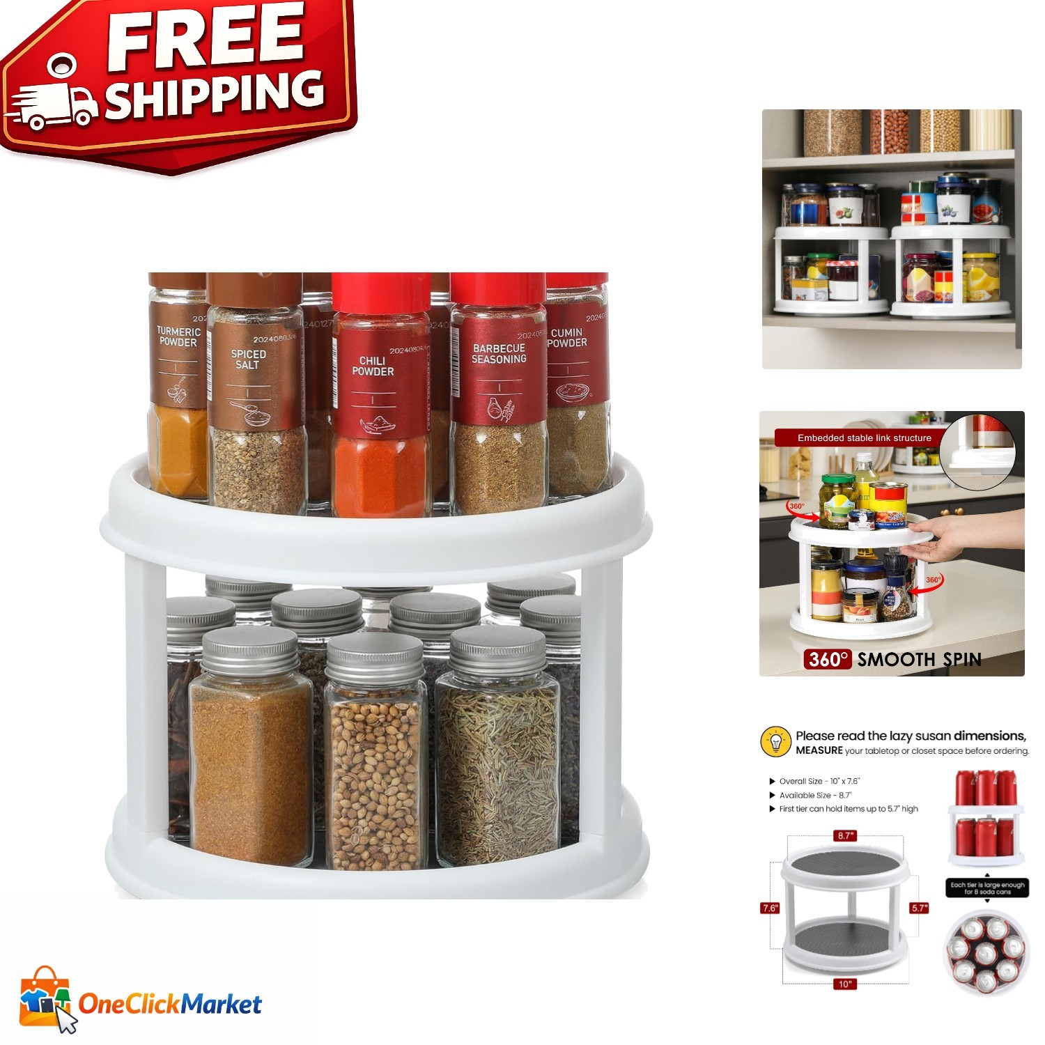 10" Two-Tier Lazy Susan Spice Organizer for Effortless Kitchen Organization