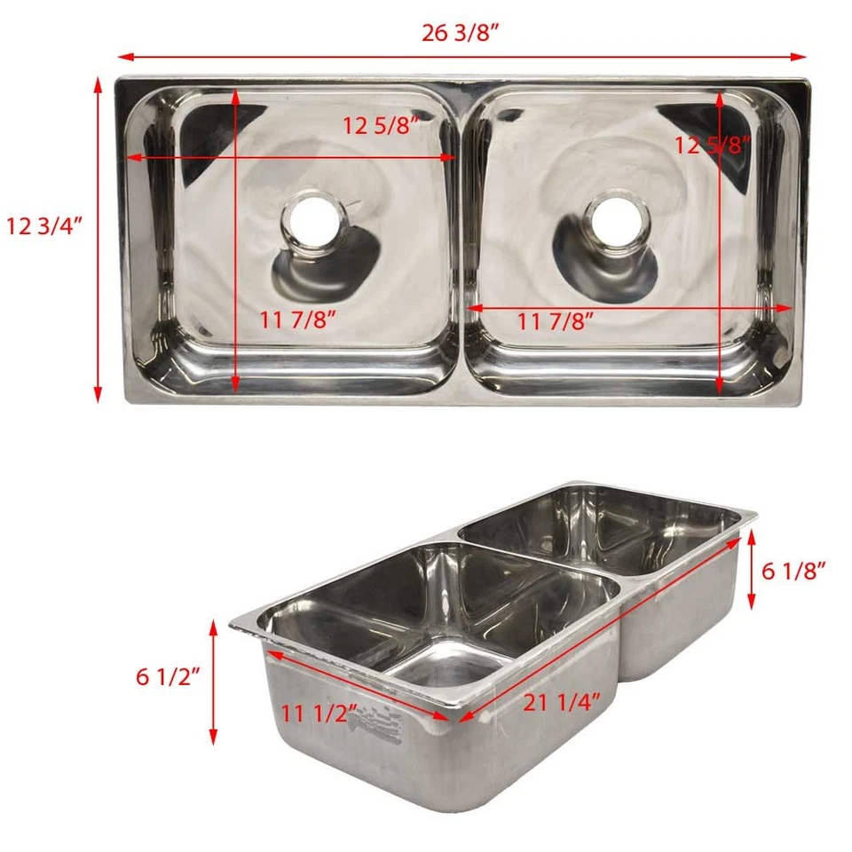 Fregadero doble barco Scandvik 10229 | Cruceros yates 26 3/8 x 12 3/4 pulgadas Foto 4 de 4