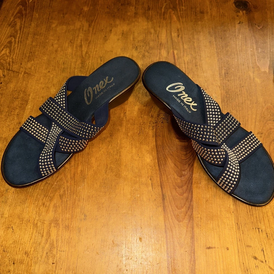 Sandália anabela Onex Made in Italy Prelude feminina azul marinho com strass 8.5 - Imagem 4 de 4