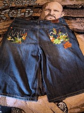 Vintage Y2K Style Ecko Unltd Blue Embroidered Jean Shorts Baggy Jorts Size 40