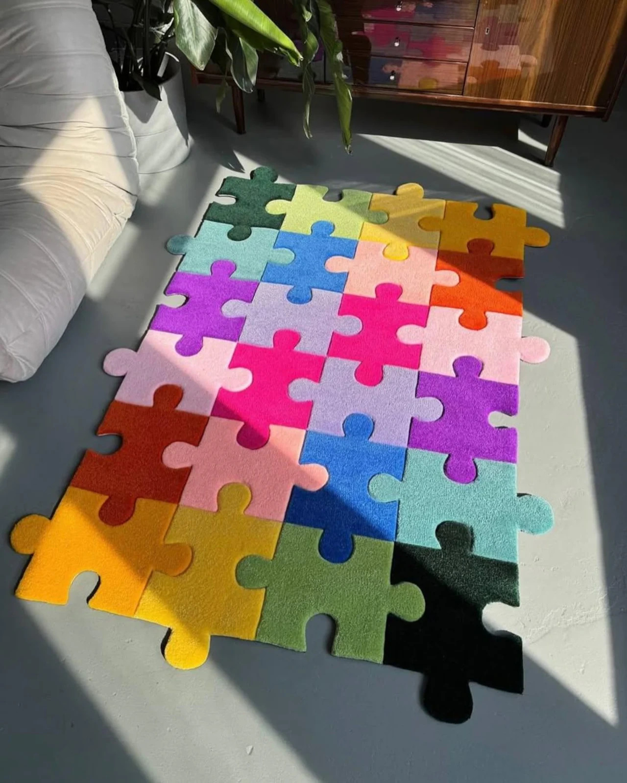 Colorful Hand Tufted Puzzle Rug – Modern Geometric Floor Mat