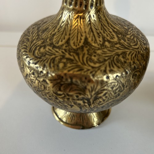 Pair Vintage Cobra Head Brass Pitchers/Jugs/Bud Vases, Engraved - Picture 8 of 11