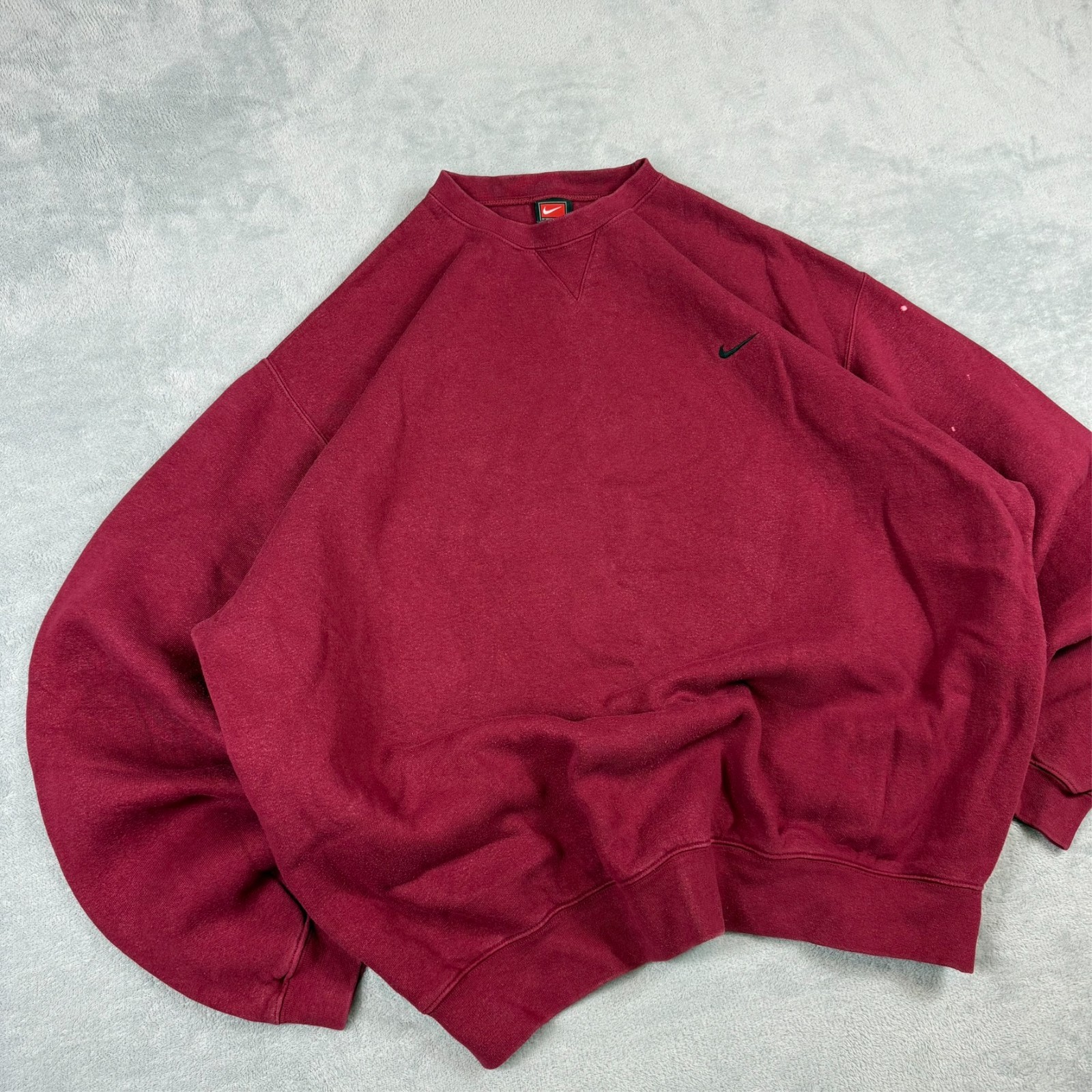 Vintage Nike 1990's Burgundy Red Mini Swoosh Oversized Sz XL Pullover Sweatshirt image 2