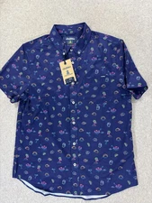 NWT Chubbies NEON Friday Short Sleeve Button Down Shirt (Men's Medium) Blue