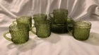 Vintage 60s Anchor Hocking Groovy Avocado Green Soreno 12 PC Cups And Saucers
