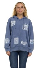Disney Lilo Stitch Women's Character Multi-Patch Full-Zip Hoodie Medium Blue