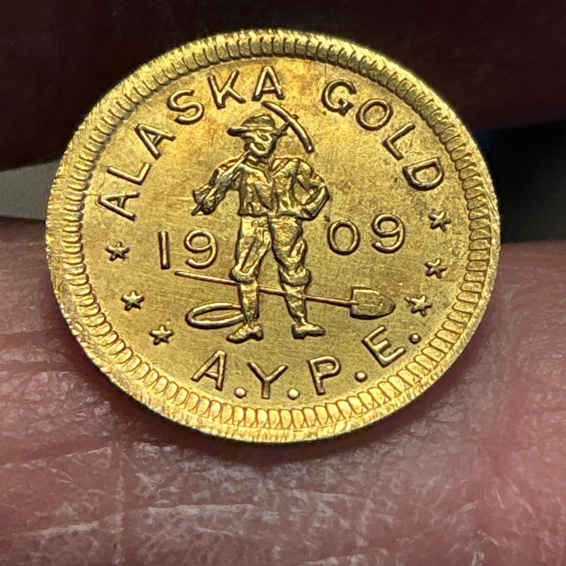 1909 Alaska-Yukon-Pacific Exposition PIONEER Gold 1/2 DWT AYPE RARE GOLD TOKEN