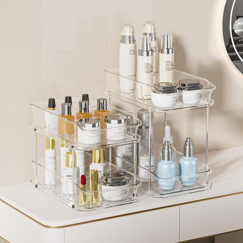 2 Sets of 2-Tier Clear under Sink Organizers and Storage, Multi-Purpose Stackabl - Picture 2 of 7