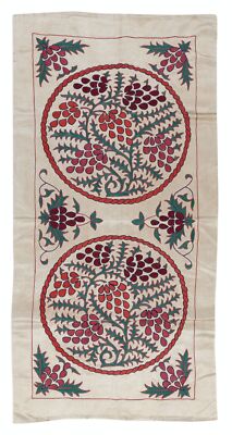 21''x42'' Embroidered 100% Silk Wall Hanging, Suzani Wall Decor, Uzbek Tablecloth