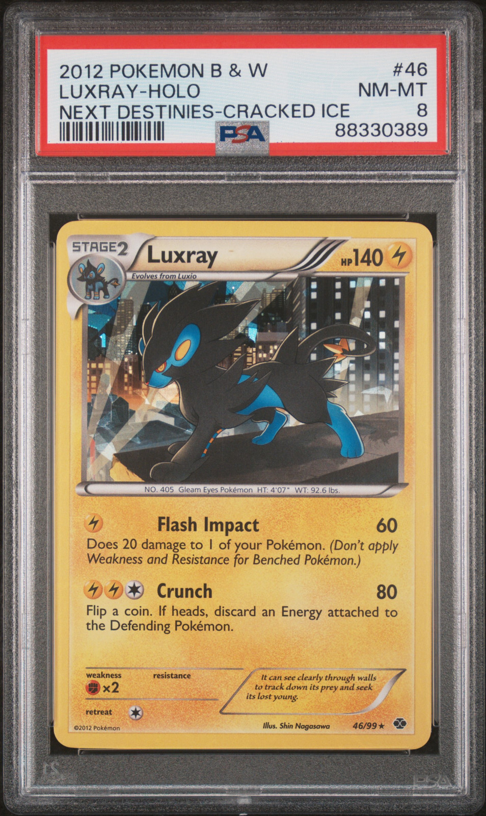 PSA 8 Luxray Black White Next Destinies #46/99 Cracked Ice Holo Pokemon Card