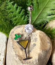 Shamrock Martini Belly Ring Navel Naval St Patty Saint Patricks Day Irish Clover