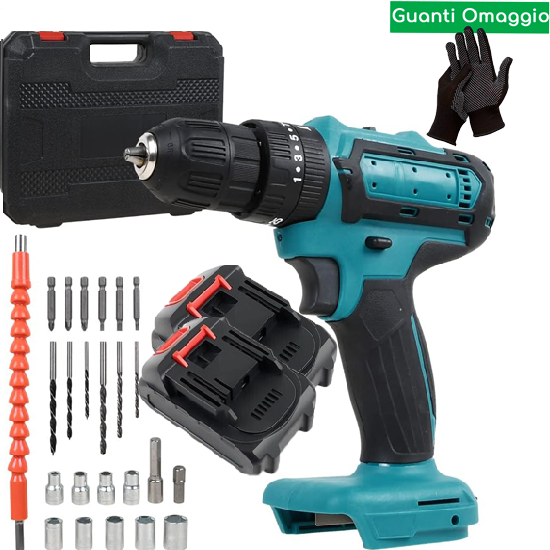 Trapano Avvitatore a Percussione 2 Batterie 750W valigetta punte perforatore