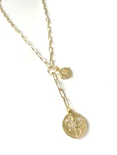 Paperclip Chain Necklace CZ Flowers Crescent Moon Coin Charm Medallion