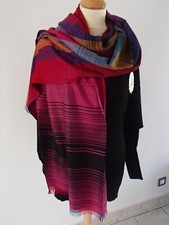 Etole echarpe foulard chale shawl scarf 100% pashmina rayure multicolore fushia