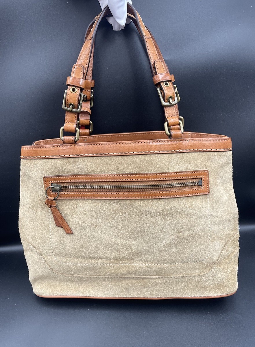 Vintage Coach 7476 Hamptons Suede Tassel Satchel Bag Tan Suede