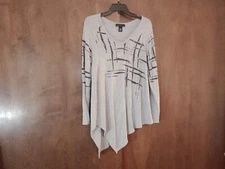 Joan Vass New York Asymmetrical Long Sleeve Tee Tunic Size M Gray Graphic Print