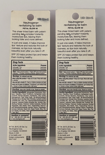 Neutrogena Revitalizing Lip Balm Sheer Tint SPF 20, # 40 Petal Glow, Pack of 2 - Picture 2 of 2