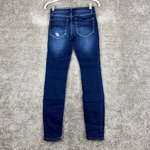 Mudd FLX Stretch Skinny Jeans Youth Girls 0 Blue Dark Wash Low Rise Distressed - Picture 3 of 9