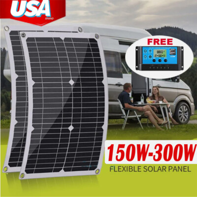 150-300W Solar Panel Watt Monocrystalline PV Power 12V For Home RV Marine Car US