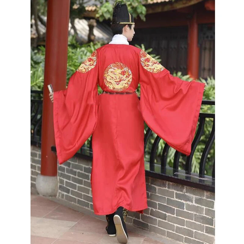 Bata de dragón chino Hanfu vintage para hombre boda dinastía Ming disfraces cuello redondo Foto 4 de 4
