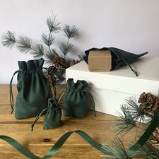 Eco Friendly 100% Cotton Dark Green Drawstring Pouch Gift Bags Jewellery Small