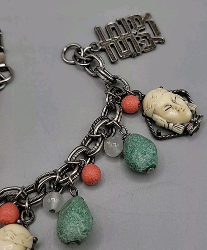 Selina Signed Asian Princess Bracelet 7" Silver Tone Vintage Dangling Glass Bead - Picture 13 of 14