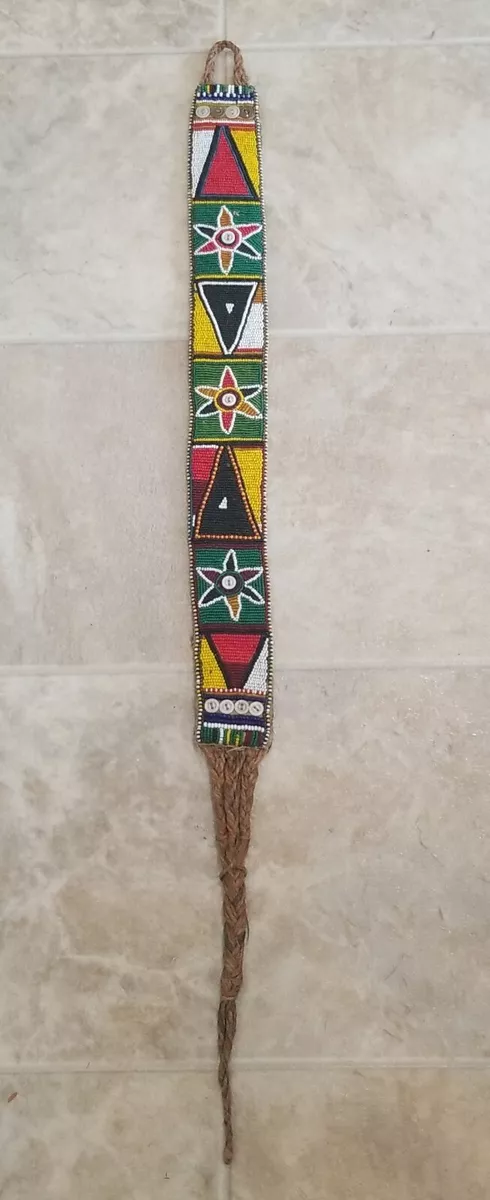 African 20th C. Hand Beaded Yoruba Belt Sash Wall Hanging 39/25