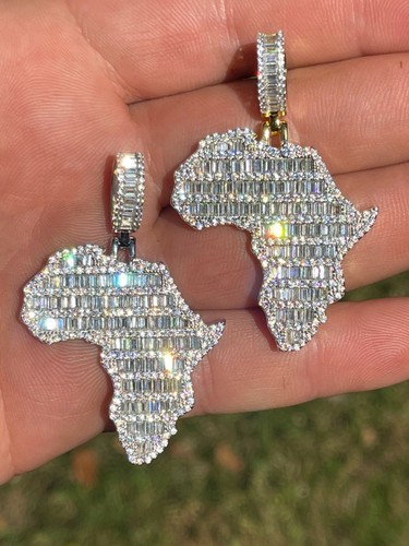 Real 925 Silver Gold Hip Hop Africa Map 